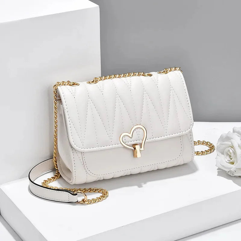 Fashion heart lock women's shoulder casual messenger cute leather female crossbody small square bag