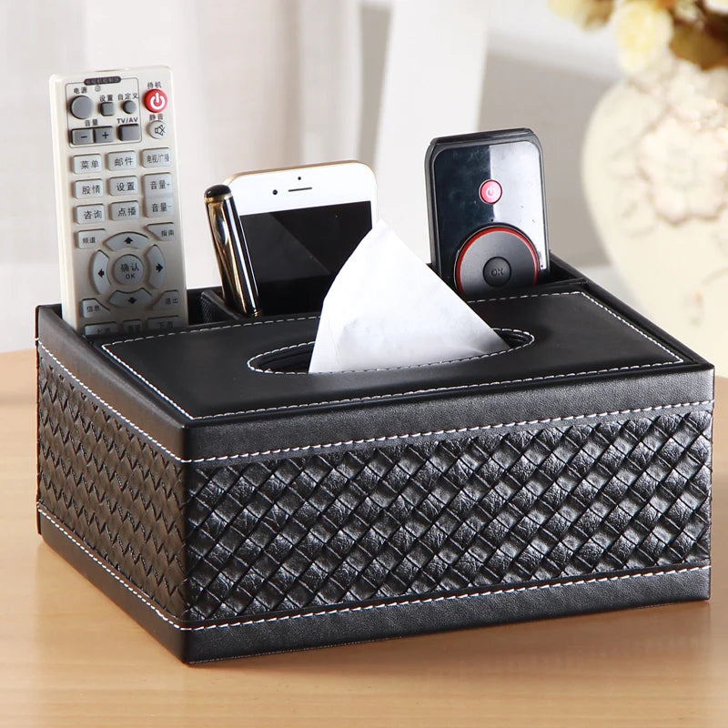 Fashion home leather desktop box tissue pumping box paper pumping box remote control table napkin paper storage box