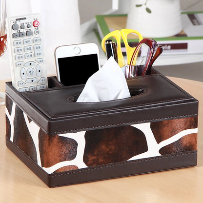 Fashion home leather desktop box tissue pumping box paper pumping box remote control table napkin paper storage box