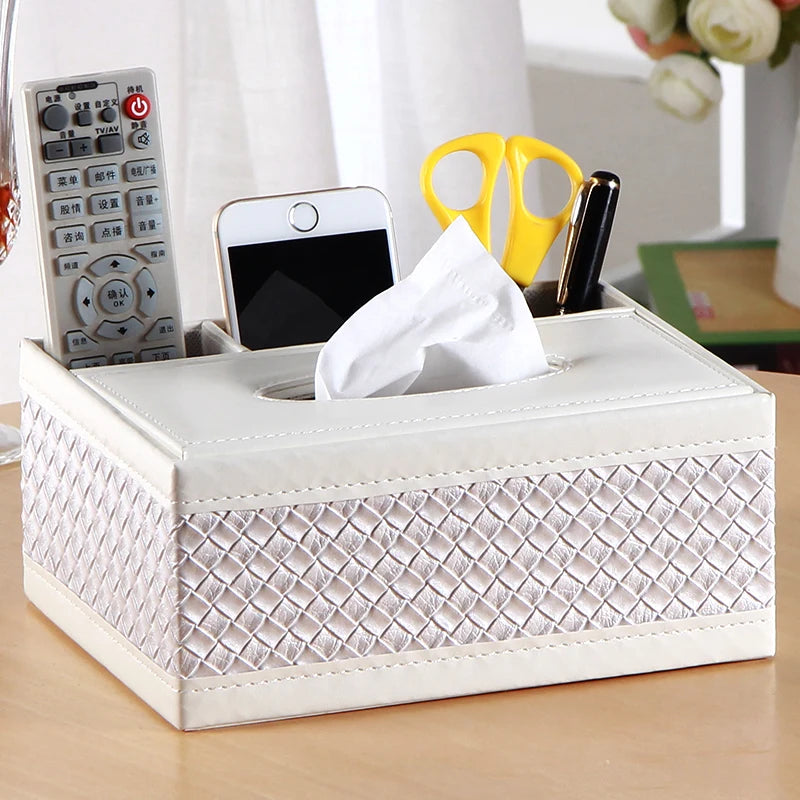 Fashion home leather desktop box tissue pumping box paper pumping box remote control table napkin paper storage box