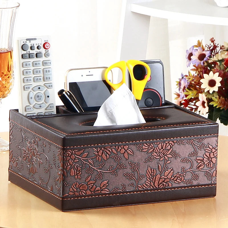 Fashion home leather desktop box tissue pumping box paper pumping box remote control table napkin paper storage box