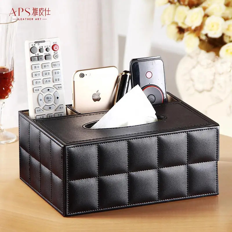 Fashion home leather desktop box tissue pumping box paper pumping box remote control table napkin paper storage box