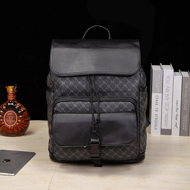 Fashion large capacity Men's luxury leather travel backpack casual student school bag business man Laptop Backpack