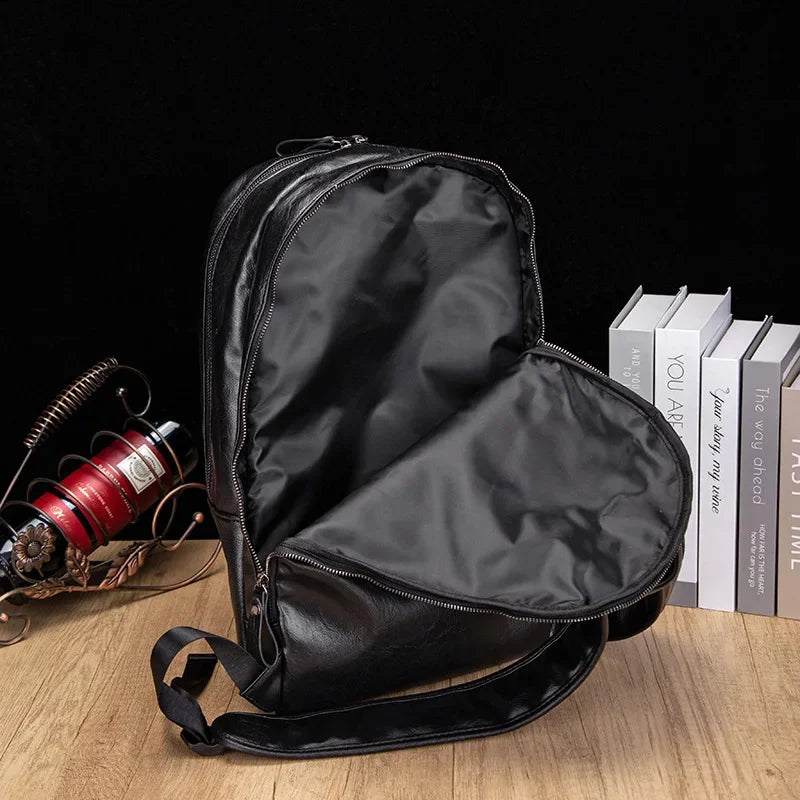 Fashion leather men's large capacity male travel backpack trendy casual student school bag for boys