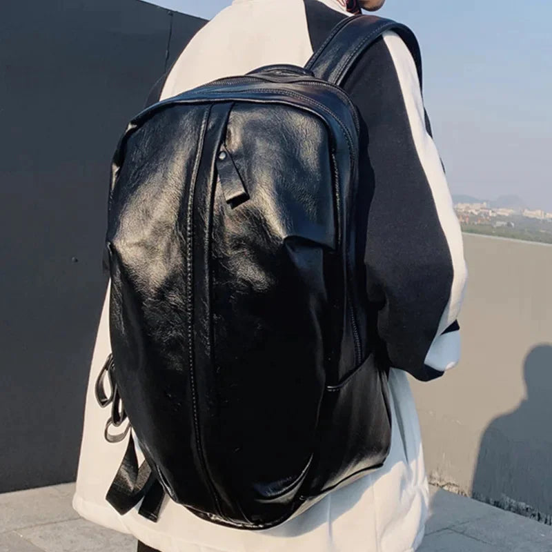 Fashion leather men's large capacity male travel backpack trendy casual student school bag for boys