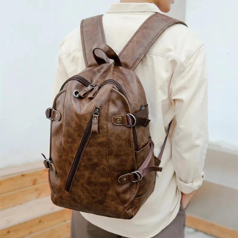 Fashion multifunction men's vintage soft leather travel backpack large capacity student school bags