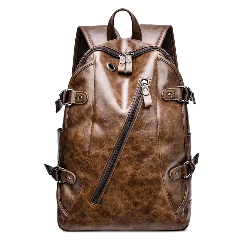 Fashion multifunction men's vintage soft leather travel backpack large capacity student school bags