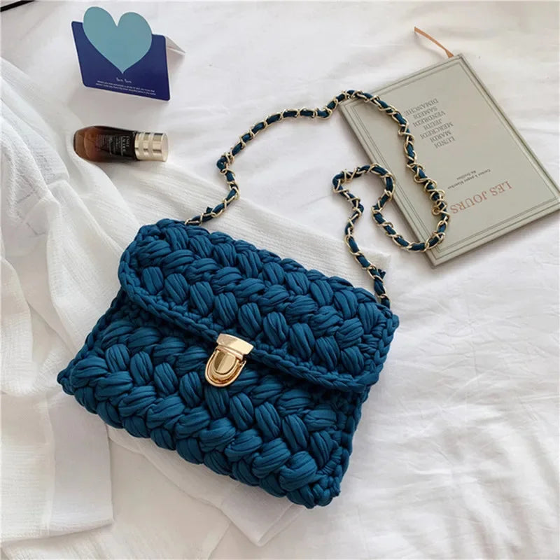 Fashion s for Women Hand Woven Strip Thread Hook Knitted Women's Casual Shoulder Crossbody Clutch Bag