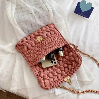 Fashion s for Women Hand Woven Strip Thread Hook Knitted Women's Casual Shoulder Crossbody Clutch Bag