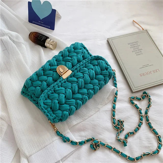 Fashion s for Women Hand Woven Strip Thread Hook Knitted Women's Casual Shoulder Crossbody Clutch Bag