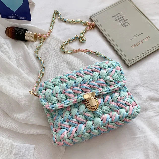 Fashion s for Women Hand Woven Strip Thread Hook Knitted Women's Casual Shoulder Crossbody Clutch Bag