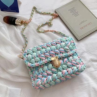 Fashion s for Women Hand Woven Strip Thread Hook Knitted Women's Casual Shoulder Crossbody Clutch Bag