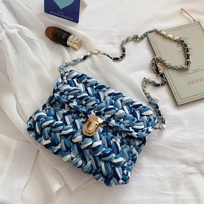 Fashion s for Women Hand Woven Strip Thread Hook Knitted Women's Casual Shoulder Crossbody Clutch Bag