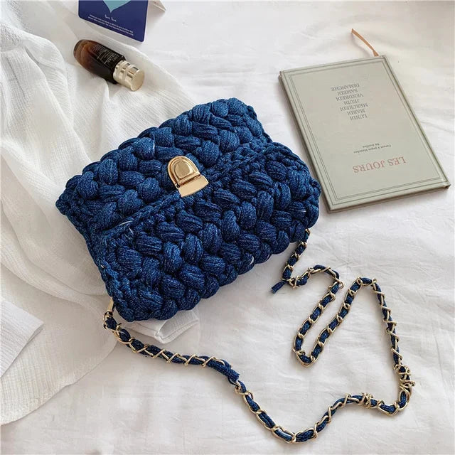 Fashion s for Women Hand Woven Strip Thread Hook Knitted Women's Casual Shoulder Crossbody Clutch Bag