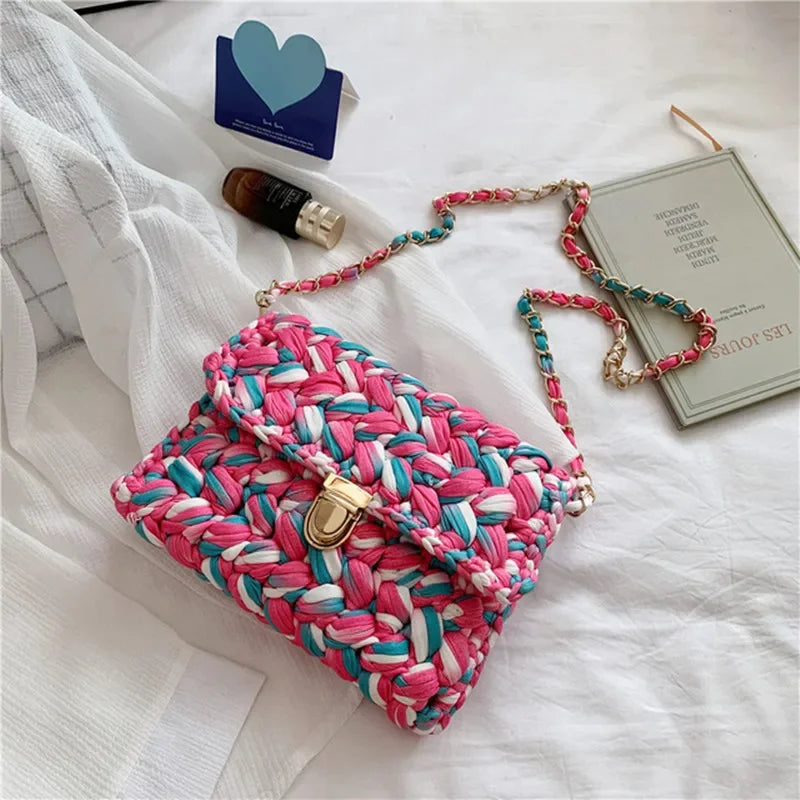 Fashion s for Women Hand Woven Strip Thread Hook Knitted Women's Casual Shoulder Crossbody Clutch Bag
