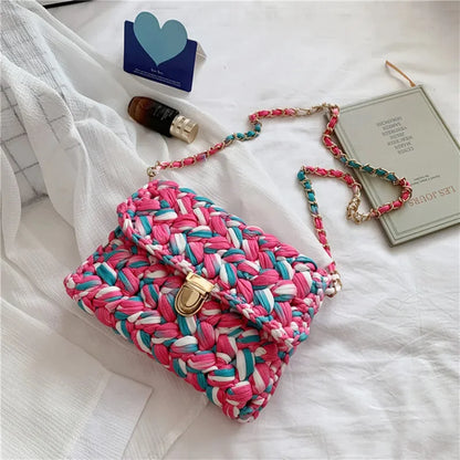 Fashion s for Women Hand Woven Strip Thread Hook Knitted Women's Casual Shoulder Crossbody Clutch Bag