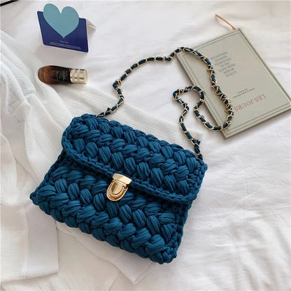 Fashion s for Women Hand Woven Strip Thread Hook Knitted Women's Casual Shoulder Crossbody Clutch Bag
