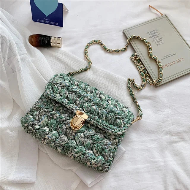 Fashion s for Women Hand Woven Strip Thread Hook Knitted Women's Casual Shoulder Crossbody Clutch Bag