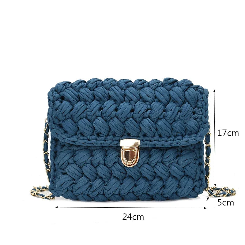 Fashion s for Women Hand Woven Strip Thread Hook Knitted Women's Casual Shoulder Crossbody Clutch Bag