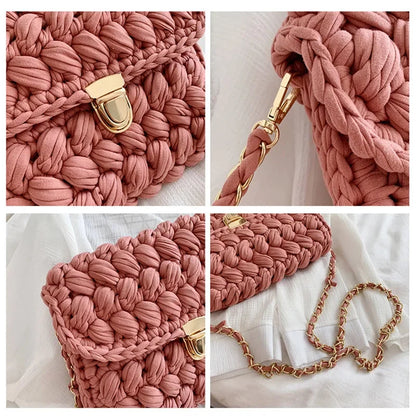 Fashion s for Women Hand Woven Strip Thread Hook Knitted Women's Casual Shoulder Crossbody Clutch Bag