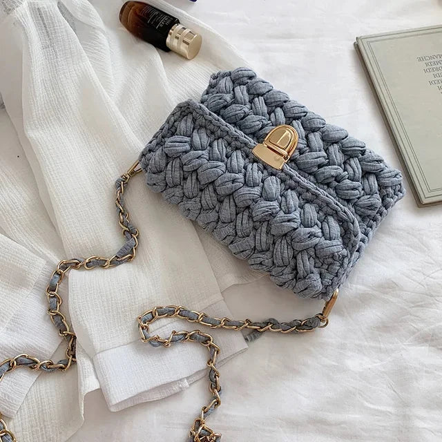 Fashion s for Women Hand Woven Strip Thread Hook Knitted Women's Casual Shoulder Crossbody Clutch Bag