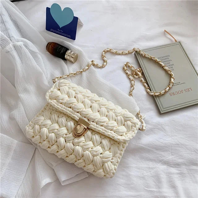 Fashion s for Women Hand Woven Strip Thread Hook Knitted Women's Casual Shoulder Crossbody Clutch Bag