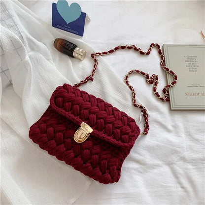Fashion s for Women Hand Woven Strip Thread Hook Knitted Women's Casual Shoulder Crossbody Clutch Bag