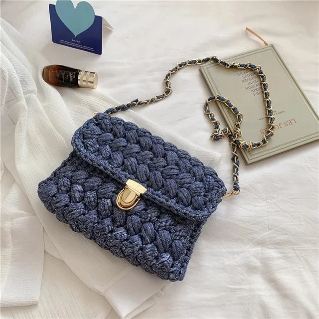 Fashion s for Women Hand Woven Strip Thread Hook Knitted Women's Casual Shoulder Crossbody Clutch Bag
