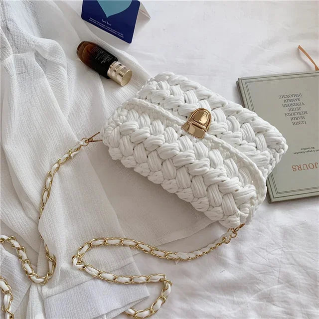 Fashion s for Women Hand Woven Strip Thread Hook Knitted Women's Casual Shoulder Crossbody Clutch Bag