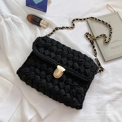 Fashion s for Women Hand Woven Strip Thread Hook Knitted Women's Casual Shoulder Crossbody Clutch Bag