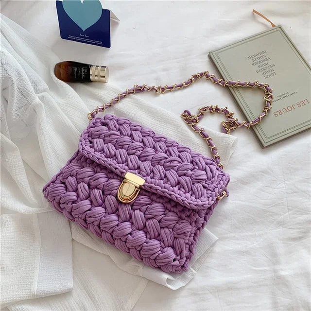 Fashion s for Women Hand Woven Strip Thread Hook Knitted Women's Casual Shoulder Crossbody Clutch Bag