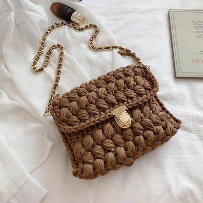 Fashion s for Women Hand Woven Strip Thread Hook Knitted Women's Casual Shoulder Crossbody Clutch Bag