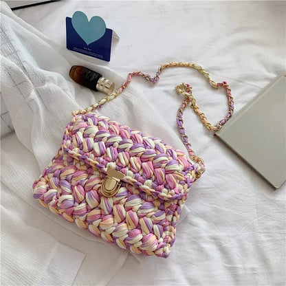 Fashion s for Women Hand Woven Strip Thread Hook Knitted Women's Casual Shoulder Crossbody Clutch Bag