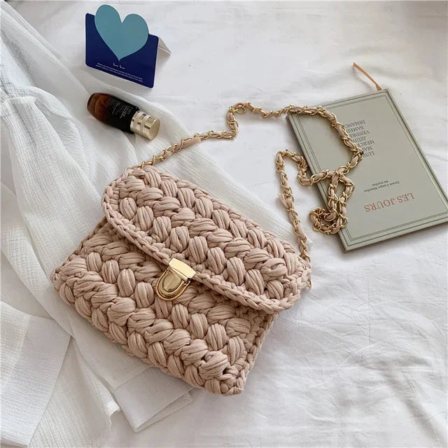 Fashion s for Women Hand Woven Strip Thread Hook Knitted Women's Casual Shoulder Crossbody Clutch Bag