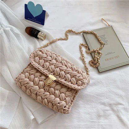 Fashion s for Women Hand Woven Strip Thread Hook Knitted Women's Casual Shoulder Crossbody Clutch Bag