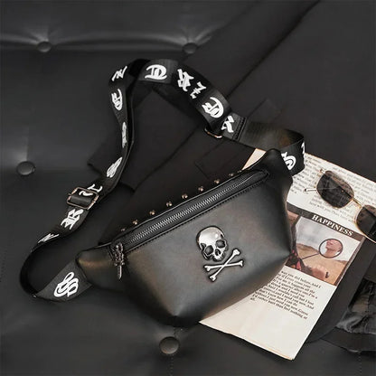 Fashion skull men's chest trendy leather male shoulder messenger outdoor crossbody bag