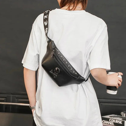 Fashion skull men's chest trendy leather male shoulder messenger outdoor crossbody bag