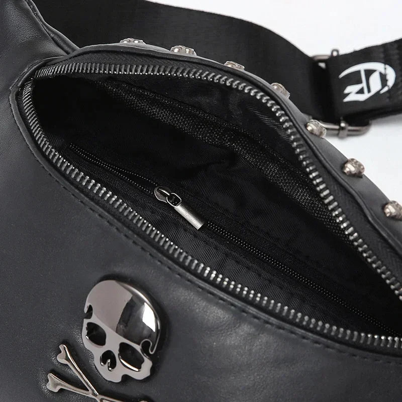 Fashion skull men's chest trendy leather male shoulder messenger outdoor crossbody bag