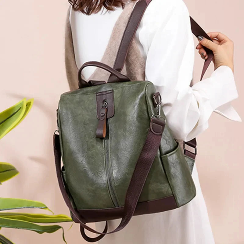 Fashion vintage women's soft leather anti-thef travel backpack casual multifunction Feminina school bag