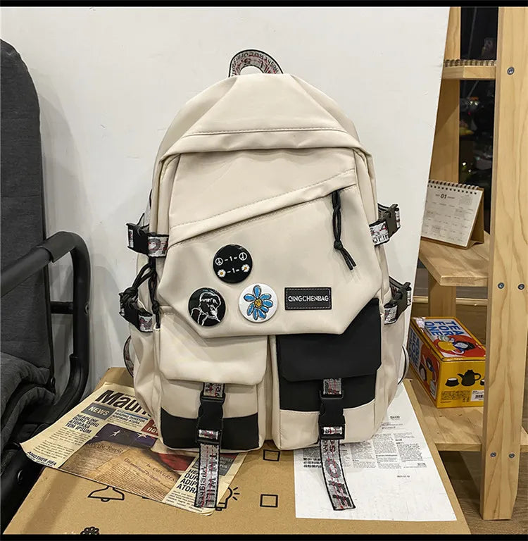 Fashion waterproof nylon women Backpack Girl travel High capacity student men black and white patchwork color laptop School bags