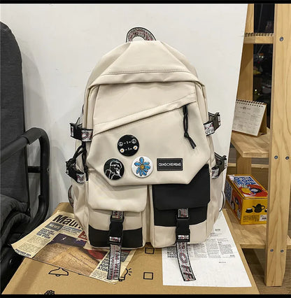 Fashion waterproof nylon women Backpack Girl travel High capacity student men black and white patchwork color laptop School bags