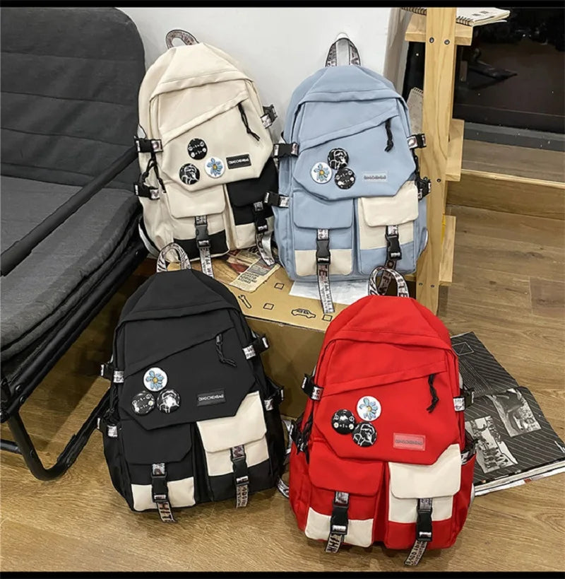 Fashion waterproof nylon women Backpack Girl travel High capacity student men black and white patchwork color laptop School bags