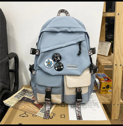Fashion waterproof nylon women Backpack Girl travel High capacity student men black and white patchwork color laptop School bags