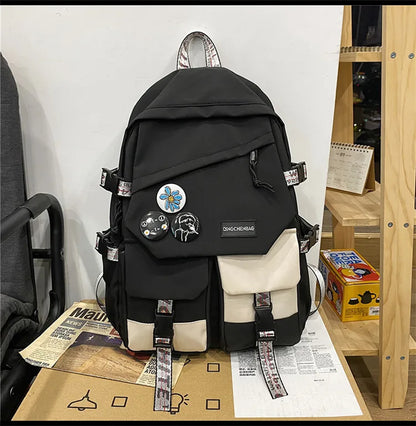 Fashion waterproof nylon women Backpack Girl travel High capacity student men black and white patchwork color laptop School bags