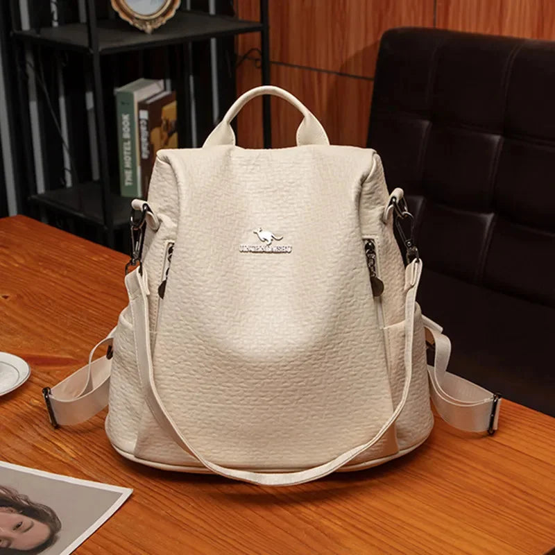 Fashiona Simple Women's Vintage Leather Travel Backpack Waterproof Feminina School Large Capacity Shoulder Bag