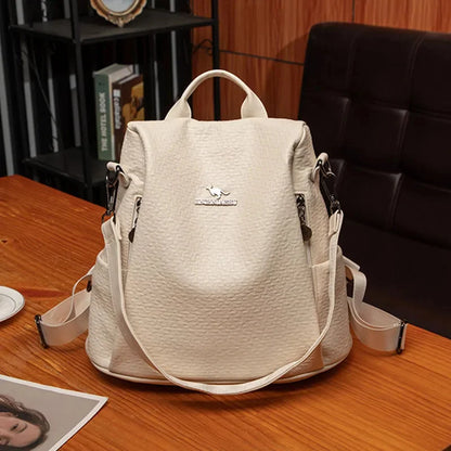 Fashiona Simple Women's Vintage Leather Travel Backpack Waterproof Feminina School Large Capacity Shoulder Bag