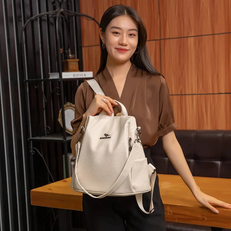 Fashiona Simple Women's Vintage Leather Travel Backpack Waterproof Feminina School Large Capacity Shoulder Bag
