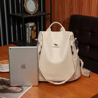 Fashiona Simple Women's Vintage Leather Travel Backpack Waterproof Feminina School Large Capacity Shoulder Bag
