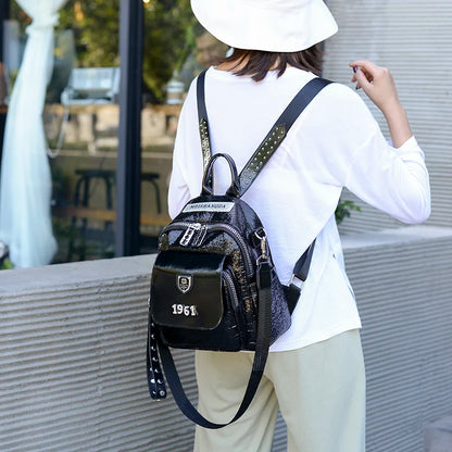 Fashionable And Shiny Backpacks With Multifunctional And Large Capacity Rivet Design Luxurious Women's Travel Backpack Mochilas