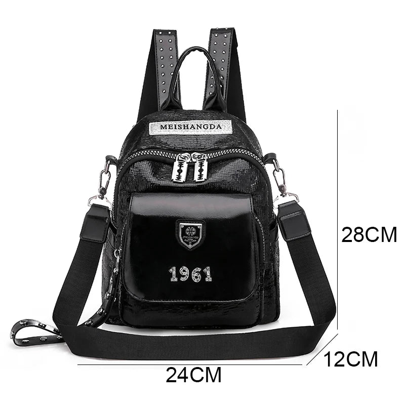 Fashionable And Shiny Backpacks With Multifunctional And Large Capacity Rivet Design Luxurious Women's Travel Backpack Mochilas